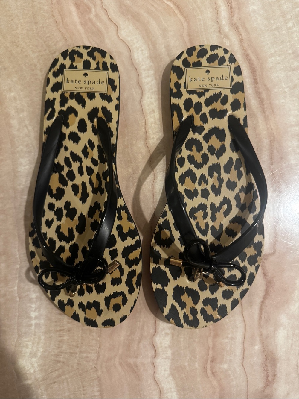 kate spade Leopard Print Bow Flip Flops - Black, Tan